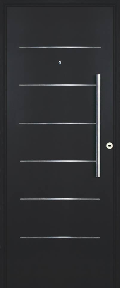 Puerta metálica elegante con barral frontal y aislación acústica


