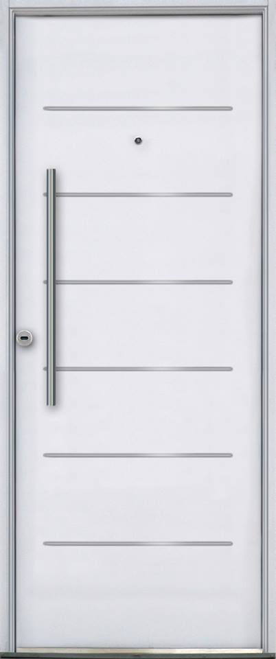 Puerta metálica elegante con barral frontal y aislación acústica

