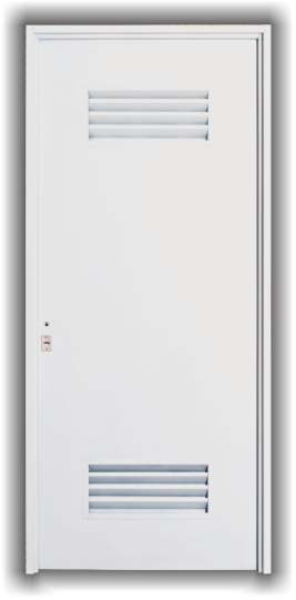 Puerta metálica lisa con ventilación integrada y aislación acústica

