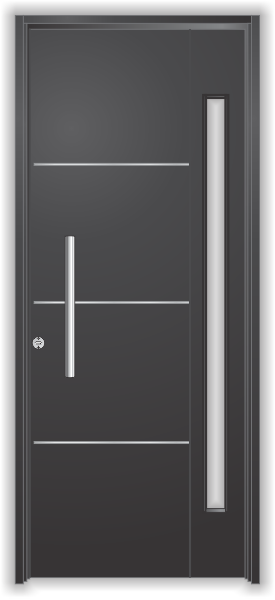 Puerta metálica con apliques de aluminio y aislación acústica


