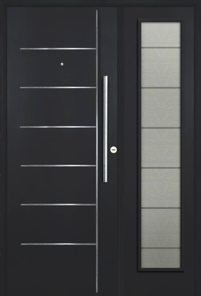 Puerta Mónaco con láminas de acero inoxidable y burlete perimetral

